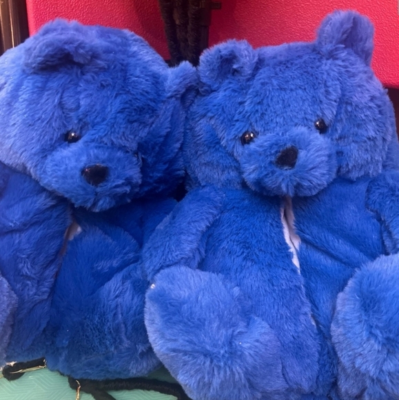 Blue Teddy Bear Plush Slippers - Picture 2 of 4